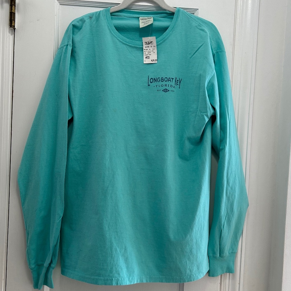 NWT Men's Aqua Long-Sleeved Long Boat Key 100% Cotton T-Shirt